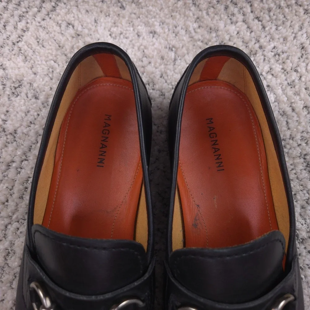 Magnnani Loafers Mens Size 8.5 Horsebit Slip On Leather Black Shoes 8.5M GUC Magnanni Neiman Marcus Mens 8.5 M Penny Loafers Black  main image 2